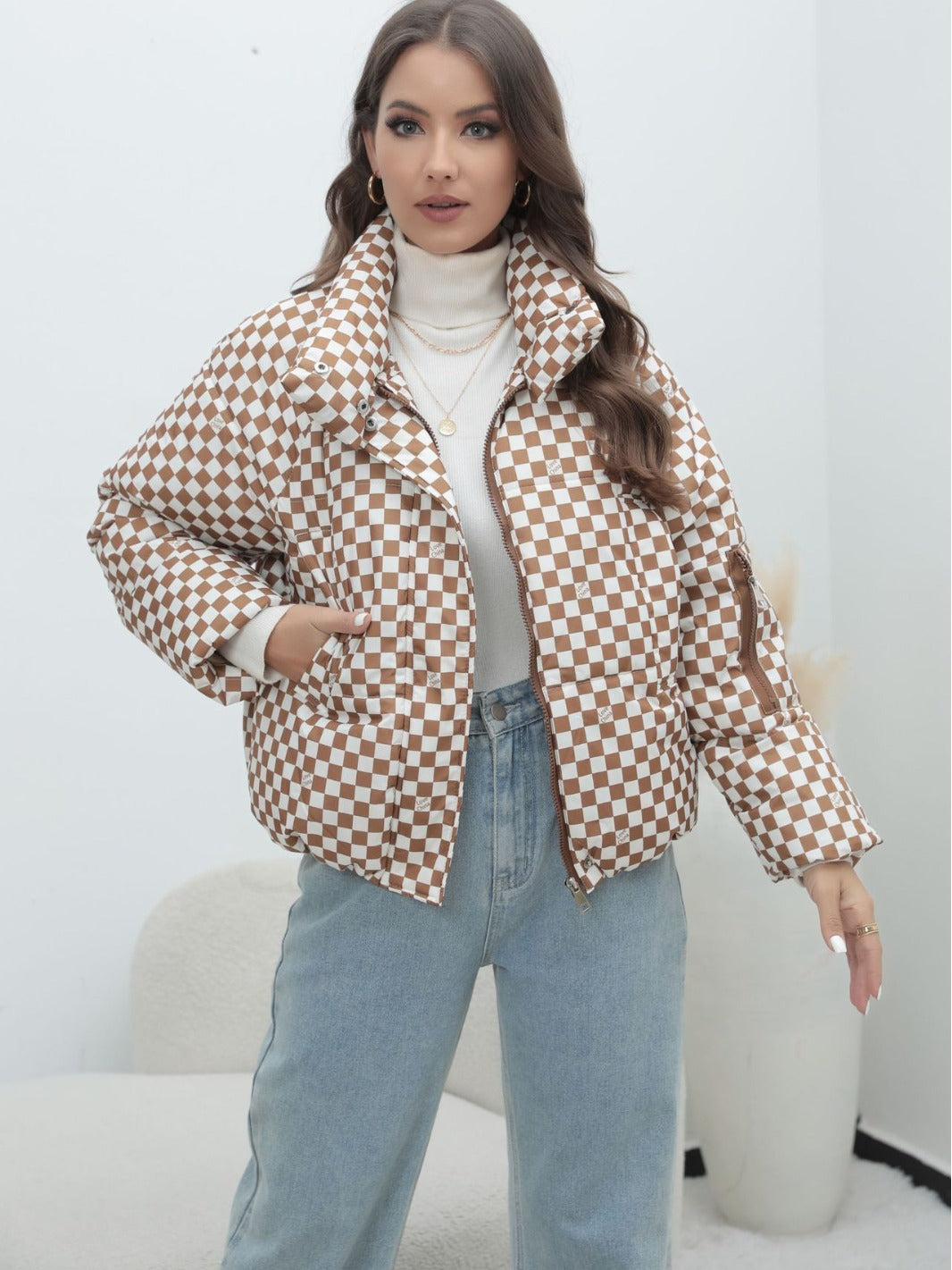 Plaid Plus Size Women's Coat Warm Down Jacket Cotton Padded Coat 4