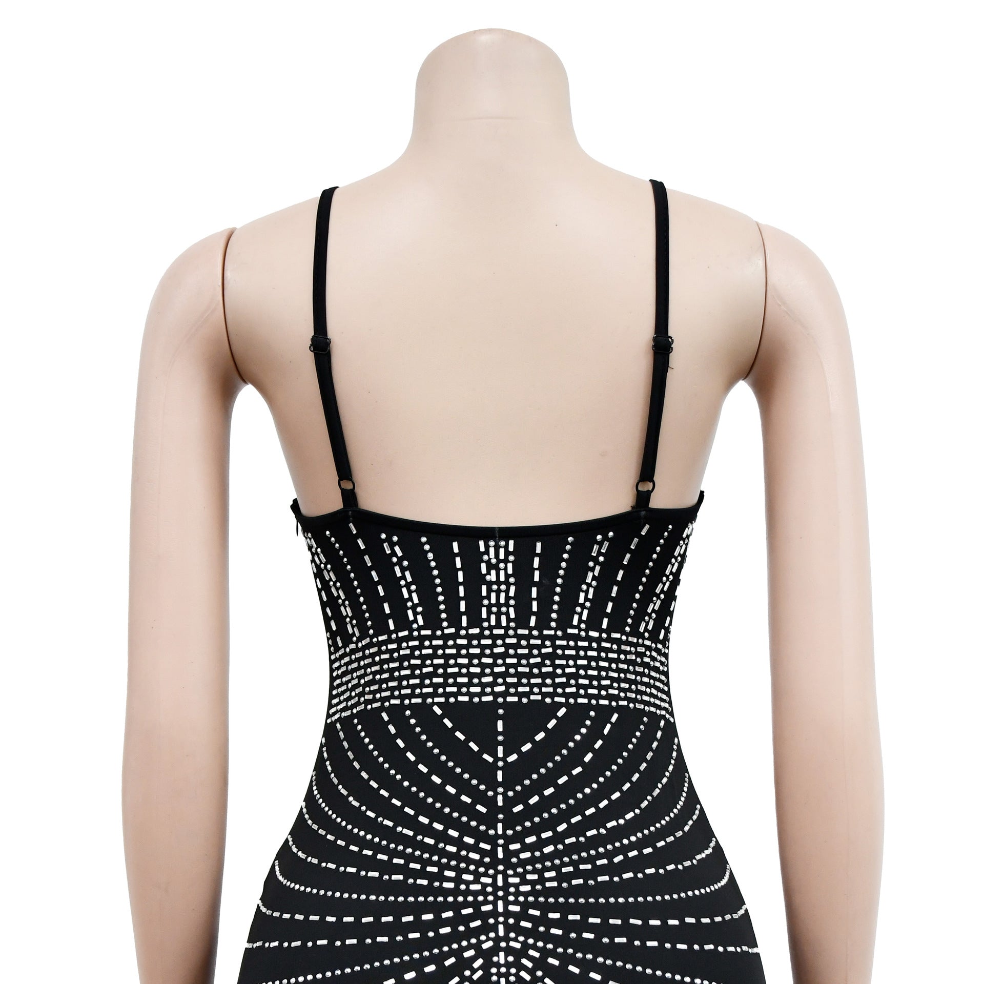 Fashion Ladies Solid Color Camisole Sleeveless Beaded Low Back Maxi Dress 23