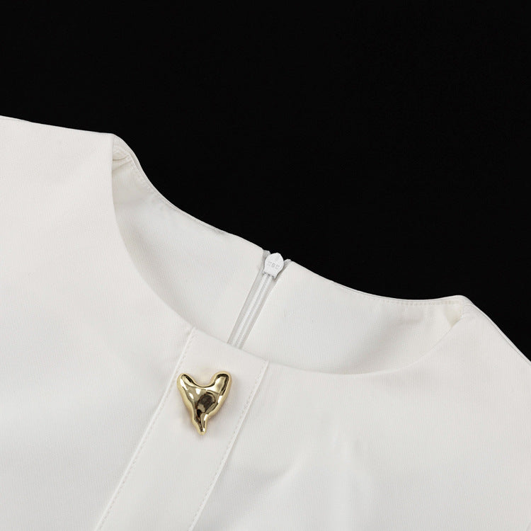 Women White French Sleeveless Round Neck Dress 9