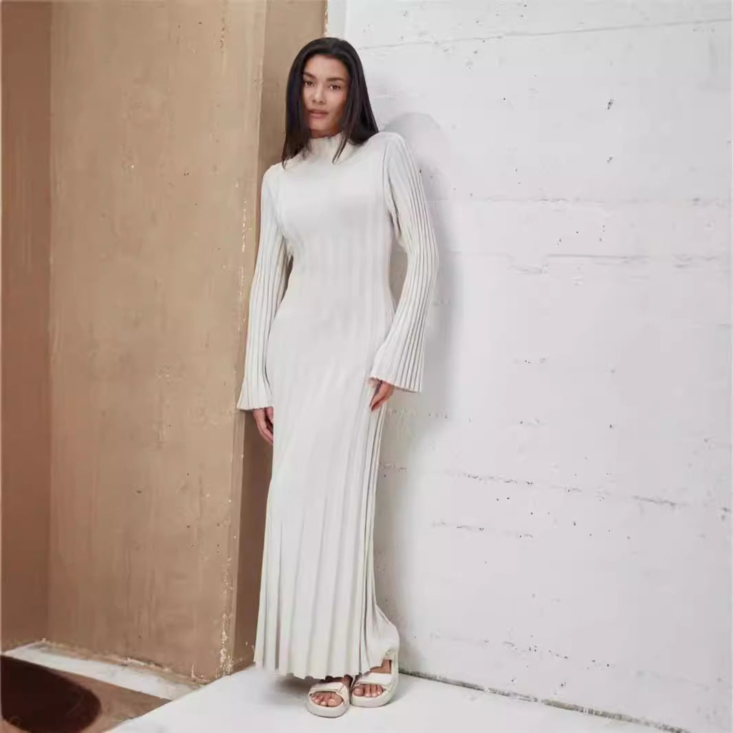 Women Casual Round Neck Wide Ribbed High-neck Knitting Dress 8