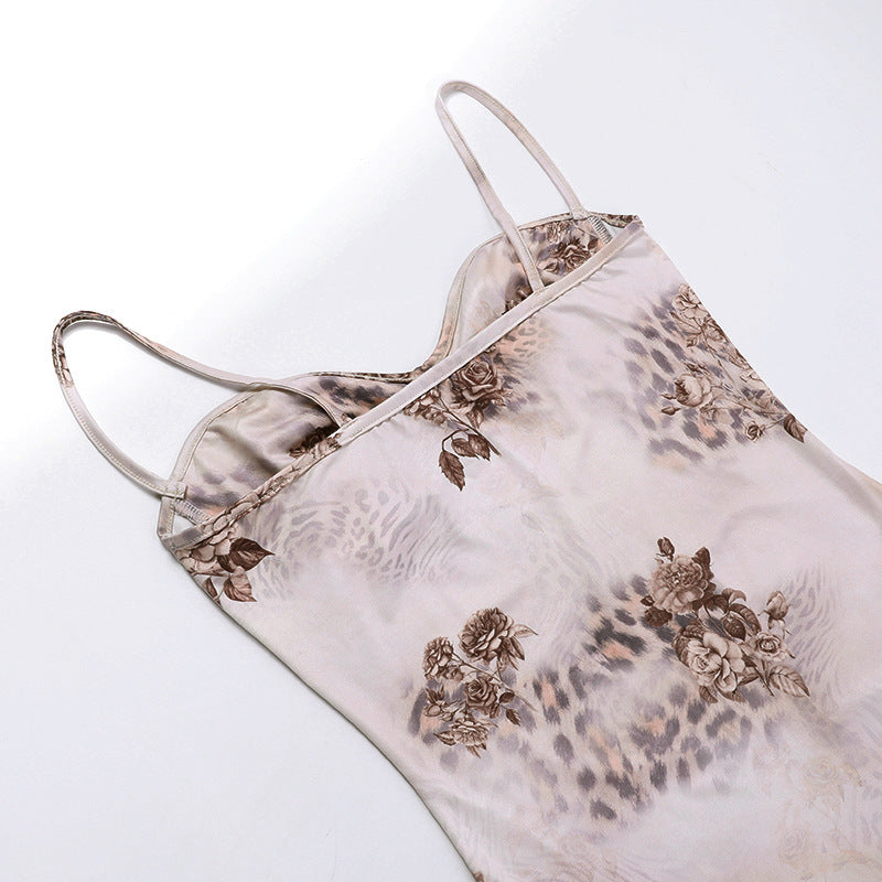 Sling Plunging Floral Print Maxi Dress Women's Chic Slim Waist Dress 12