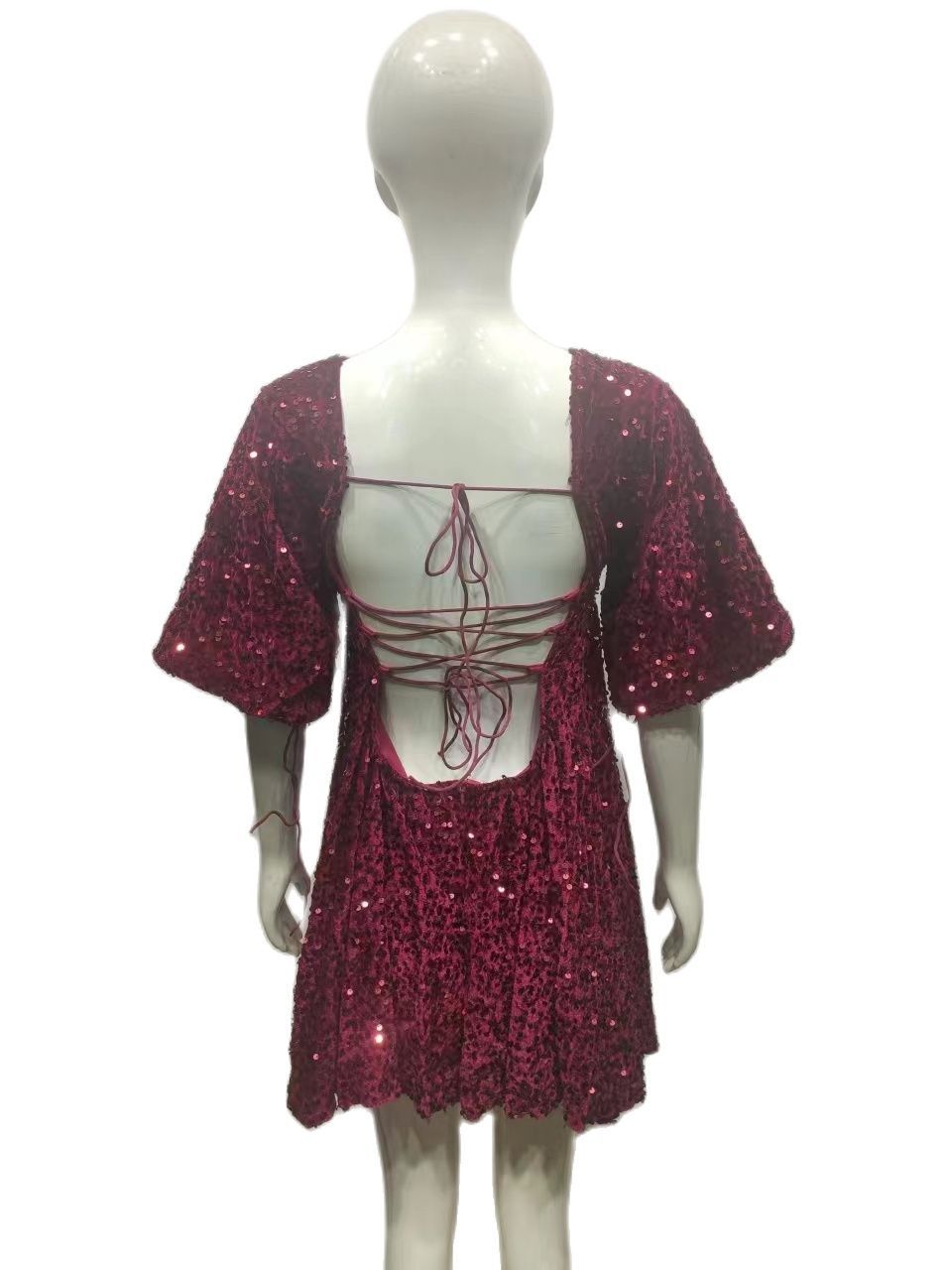 Plus Size Women Sequin Summer Casual Round Neck Short Sleeve Solid Dress 17