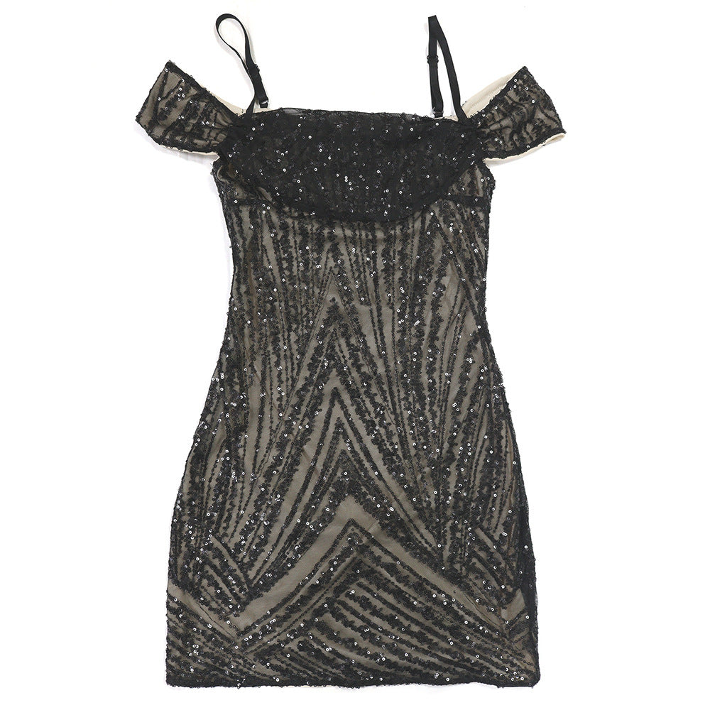 Women Suspender Sexy Sequin Bodycon Mini Dress 11