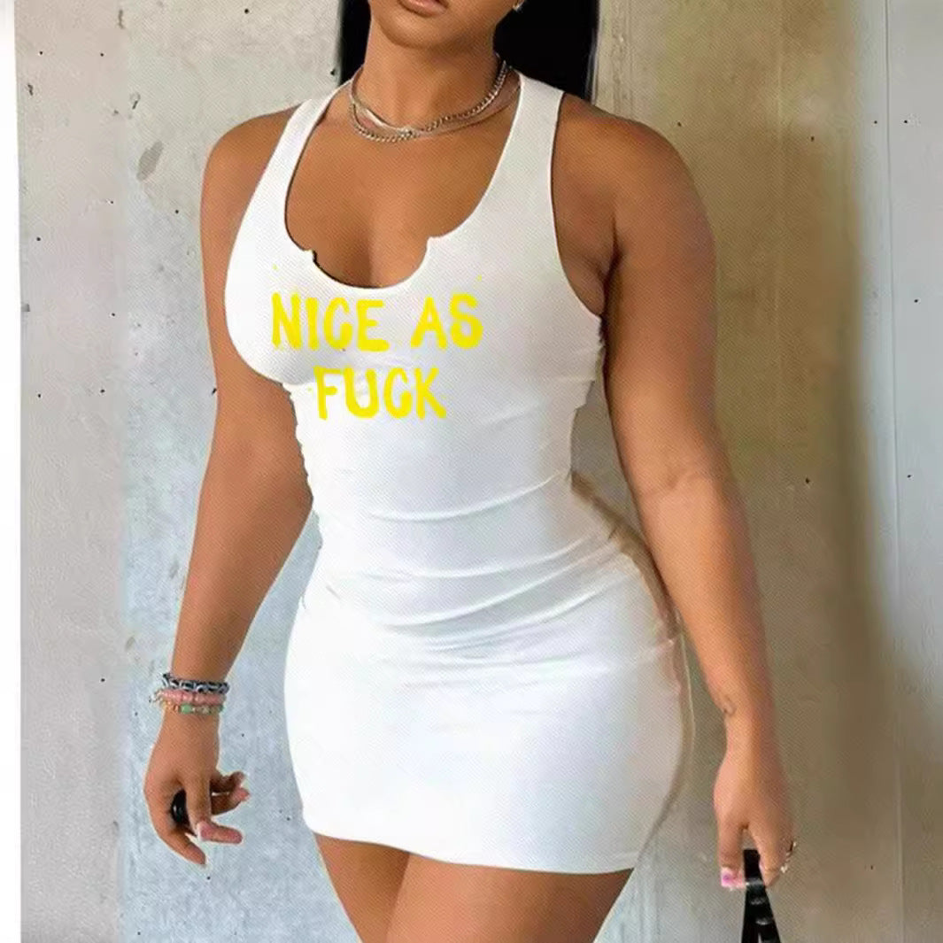Trendy Letter Printed Sleeveless Bodycon Dress