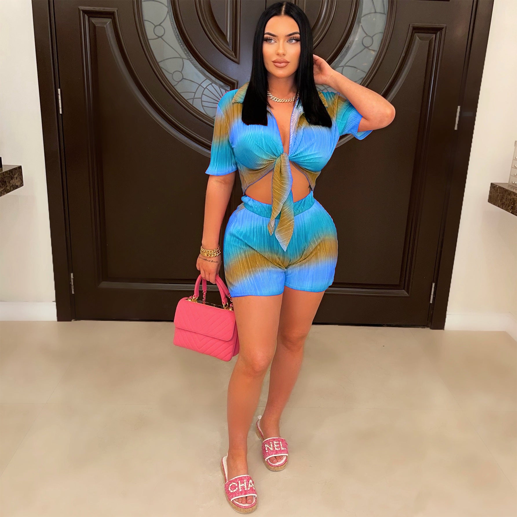 Fashion Short Set Gradient Multi-Color Print Two-Piece Set 10