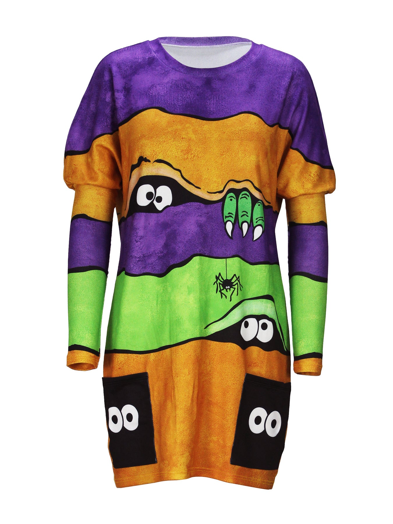 Halloween Printed Pocket Round Neck Long Sleeve Women's Top 10