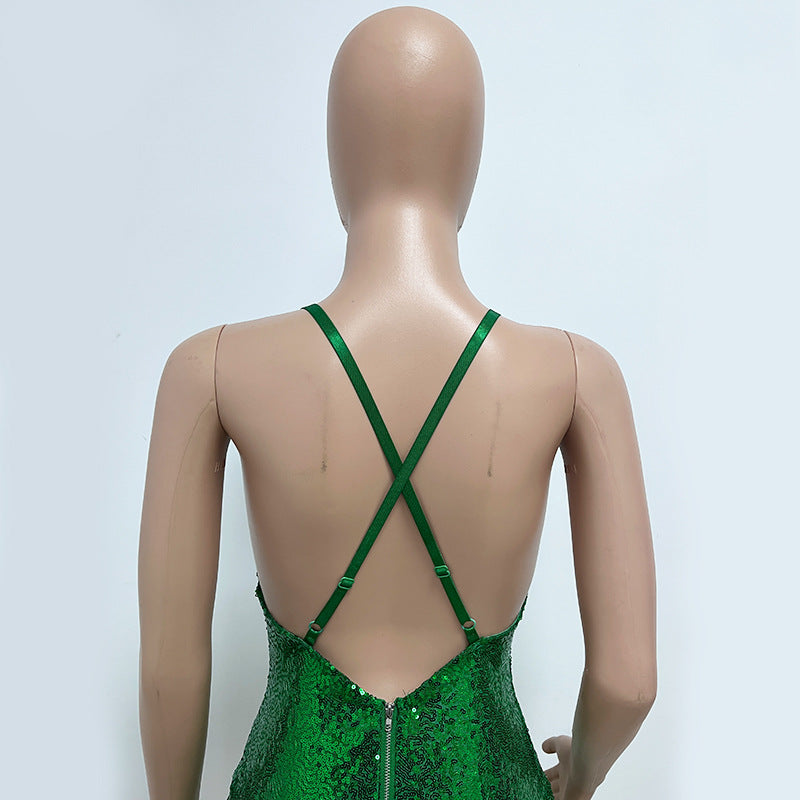Women Sequin Backless Bodycon Hollow Strap Dress 34