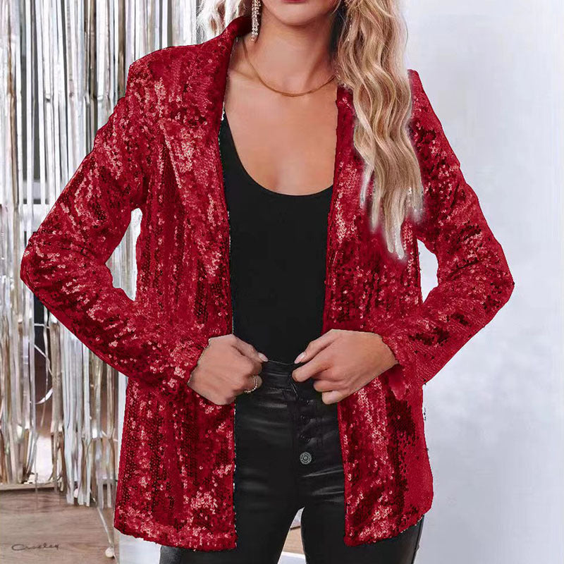Turndown Collar long-sleeved sequined Casual blazer for women 10