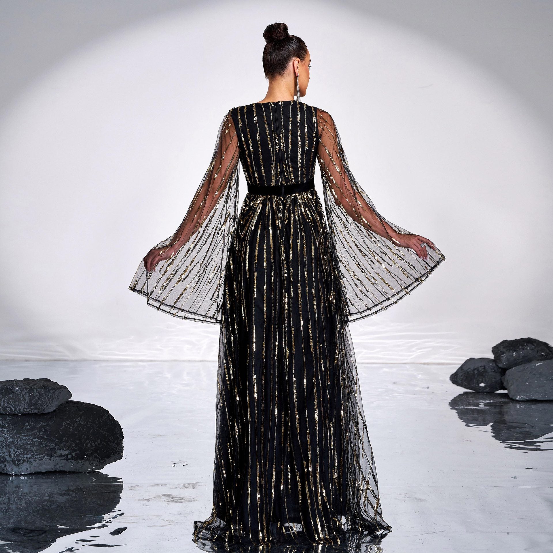 Women V-Neck Long Sleeve Sequin Formal Party Evening Dress 4