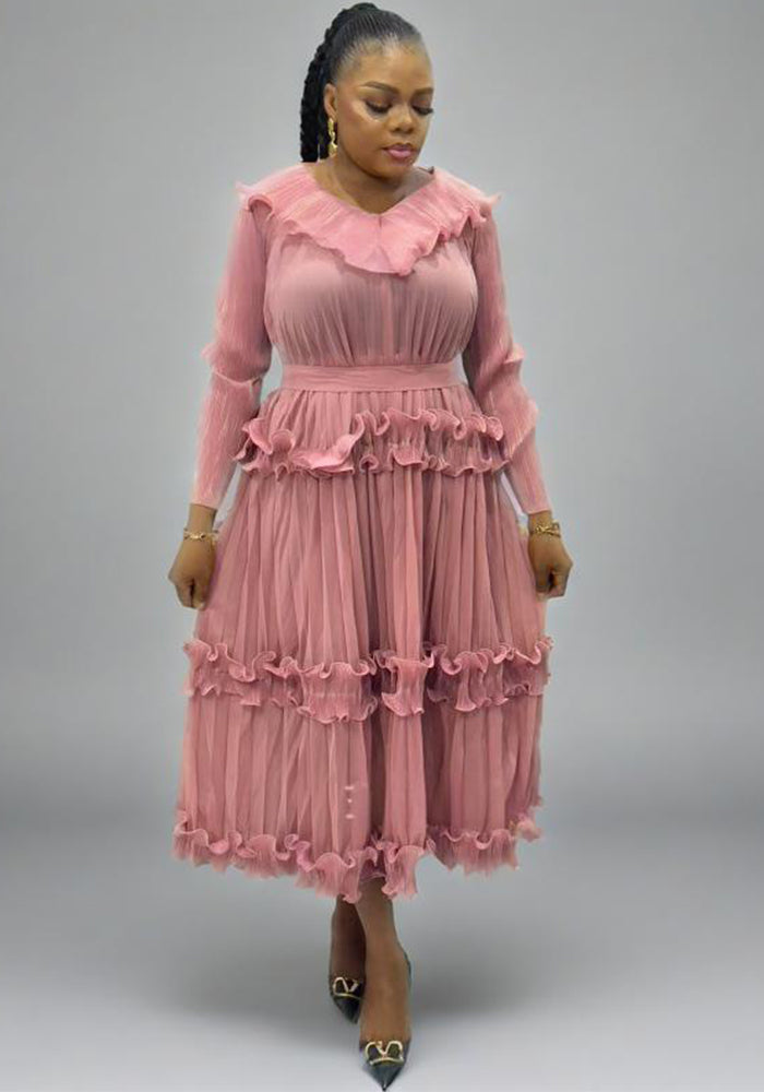 Plus Size African Women Shiny V-neck elegant dress