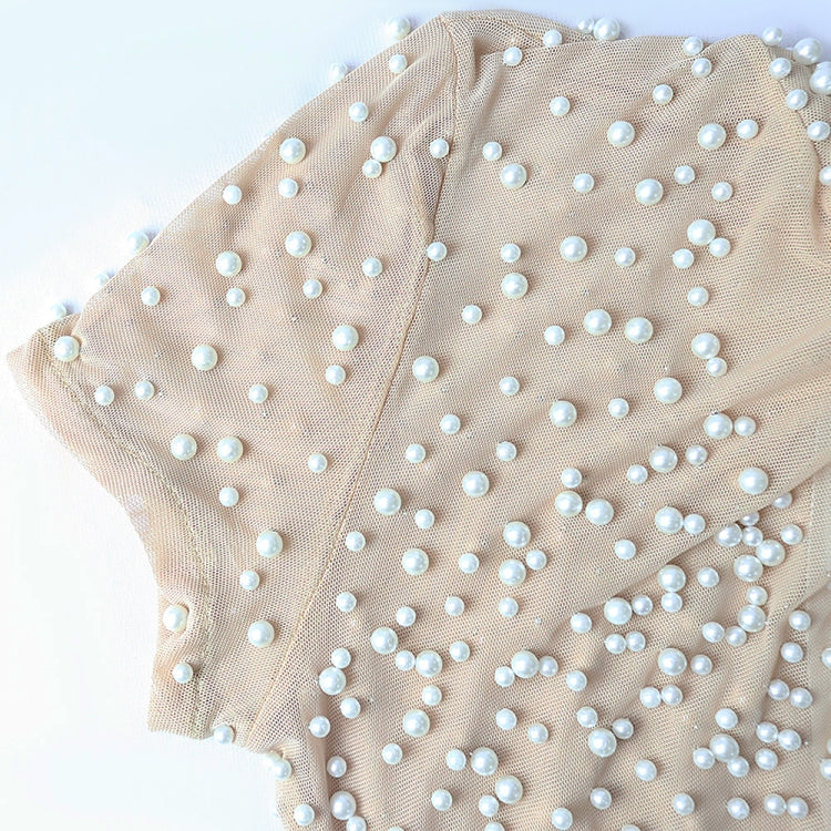 Autumn Formal White Beaded Short Sleeves Slit Evening Dress 10