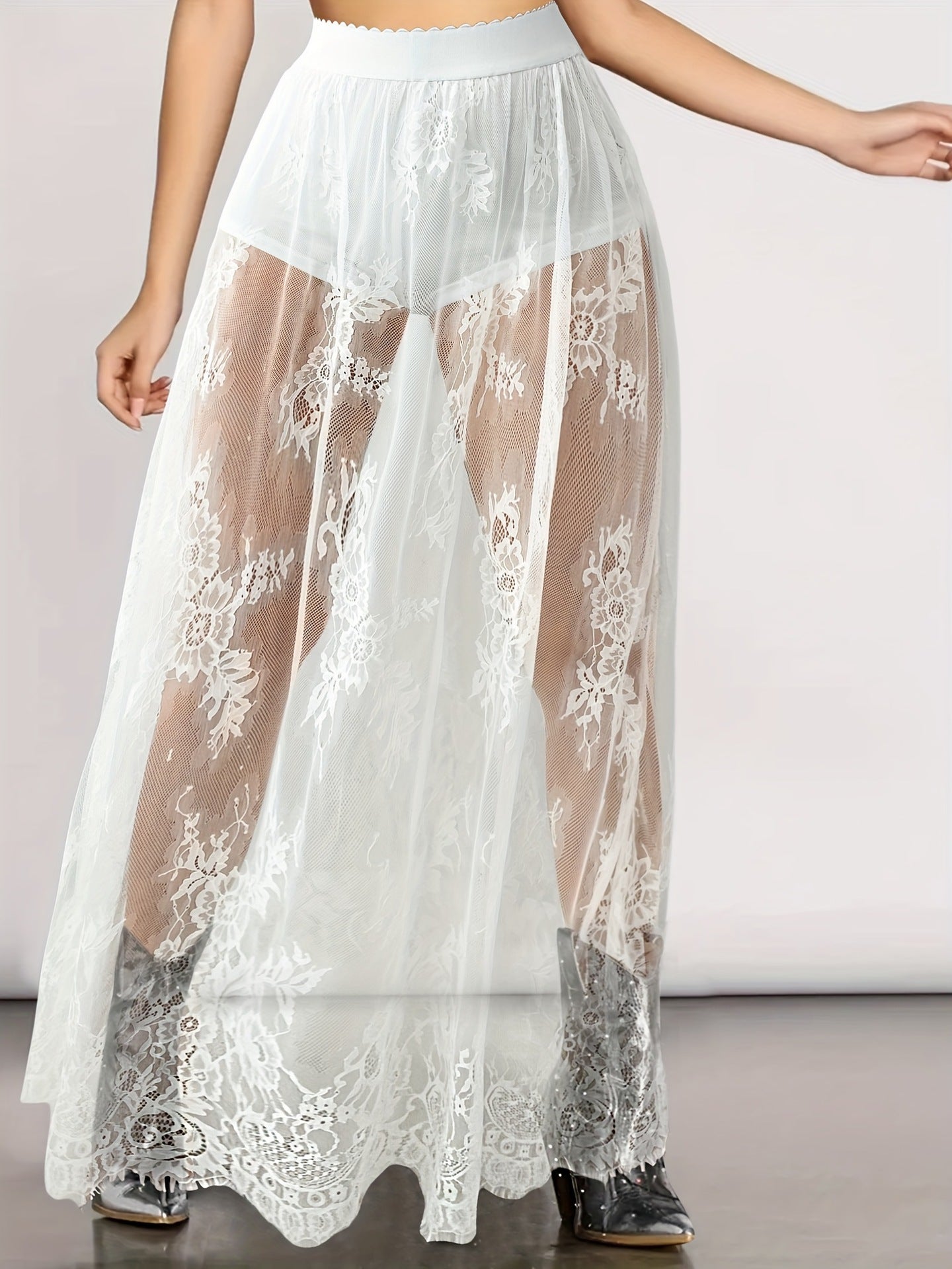 Women's Summer See-Through Lace Sexy Long Skirt