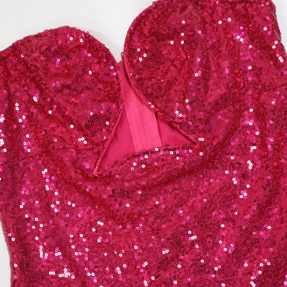 Strapless Bodycon A-Line Dress Women's Sequin Party Long Dress 18