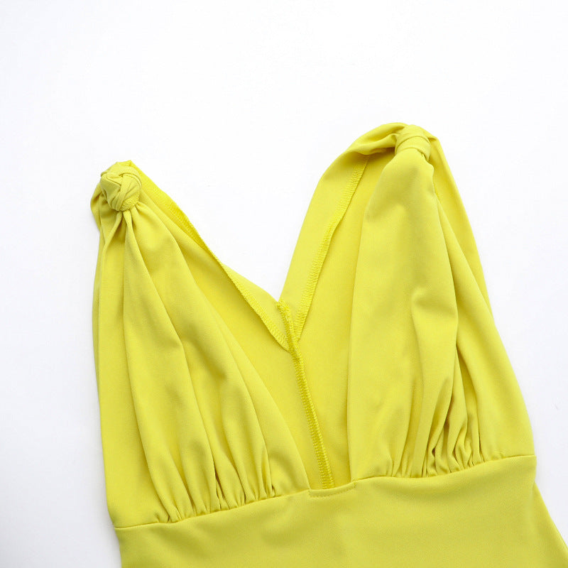 Sexy V-Neck Fake Pocket Summer Slim Waist A-Line Dress 11