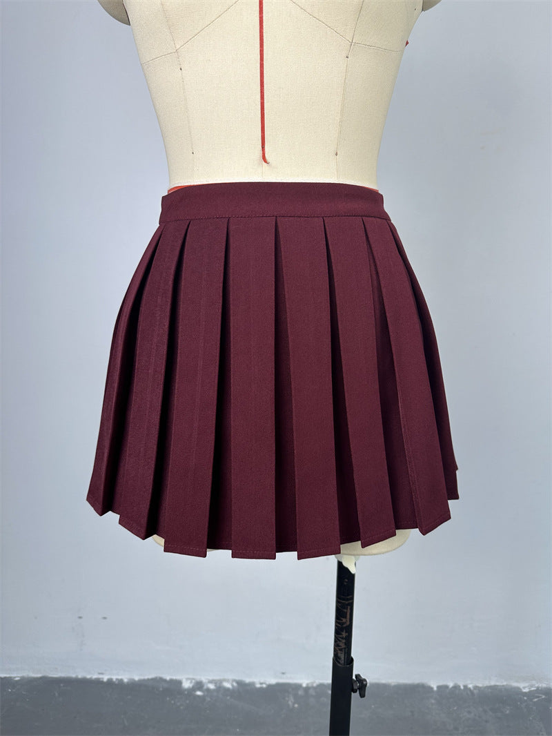 Women summer off-the-shoulder double-breasted Top and pleated Skirt two-piece set 14