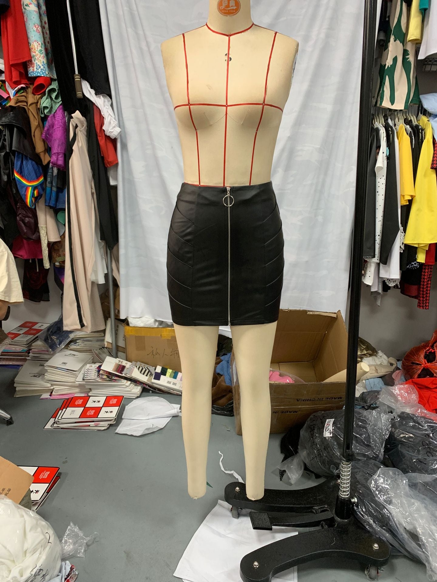 Summer Women Sexy High Waist Zipper Black Bodycon PU Leather Skirt 11