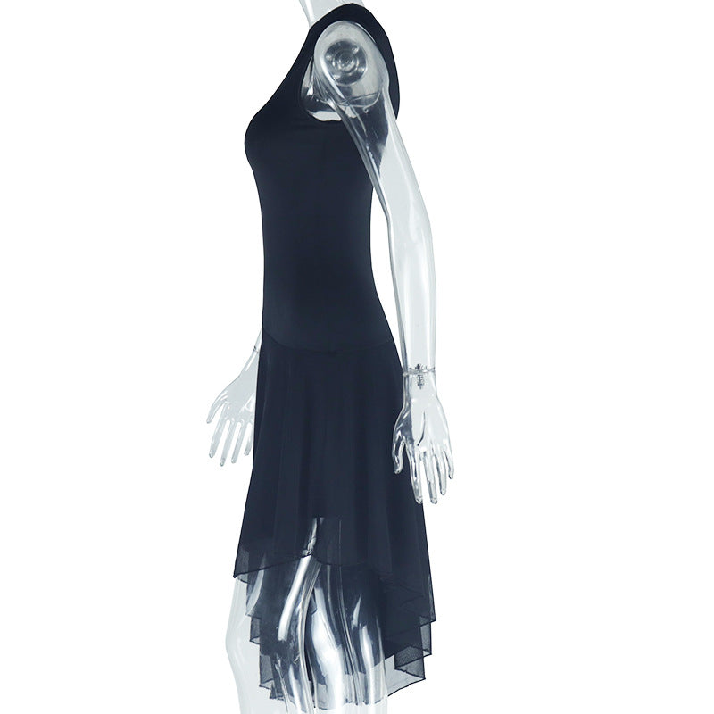 Women Solid Slash Shoulder One Shoulder Sleeveless Irregular Dress 8