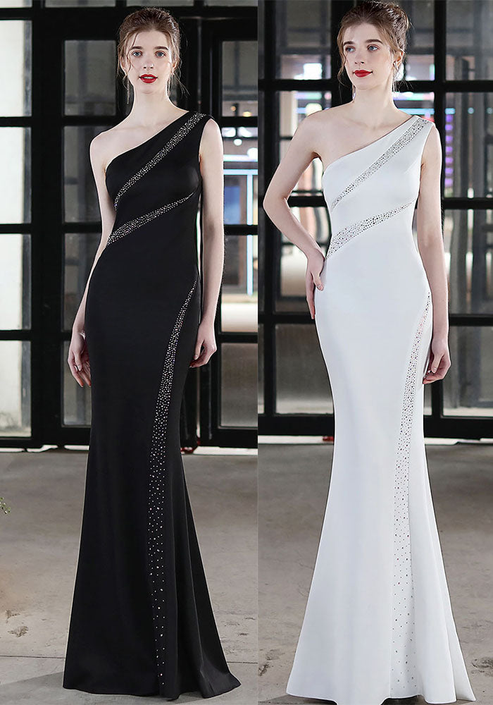 Summer formal beaded one shoulder mermaid evening dress