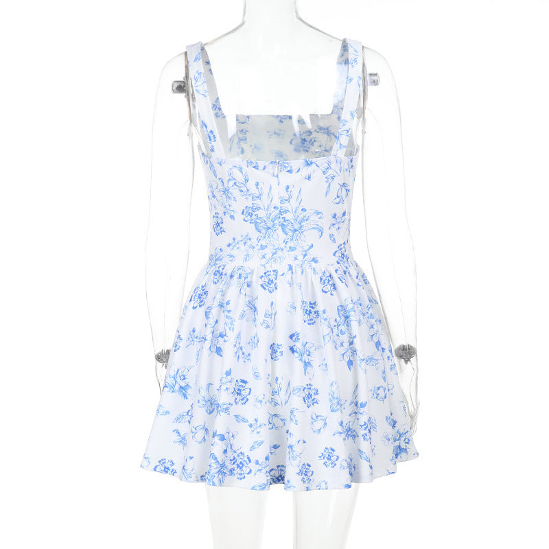 Strap Floral Square Neck A-Line Short Chic Dress for Summer 7
