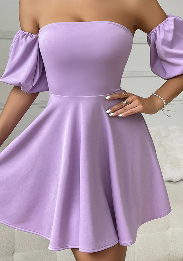 Women's Summer Square Neck Puff Sleeve Slim Waist Sexy Dress