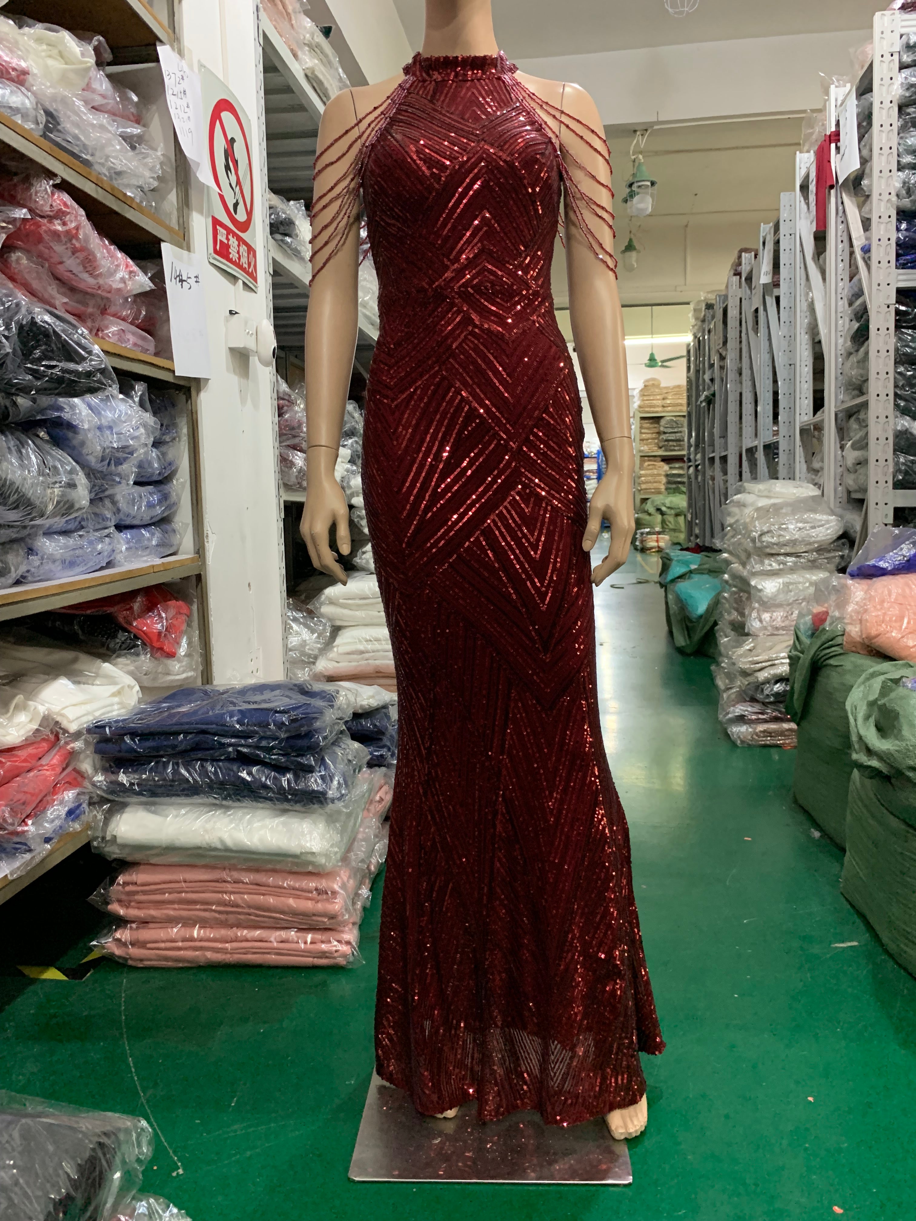 Deep V-Neck Sequined Fishtail Dress Sexy Evening Party Gown 42