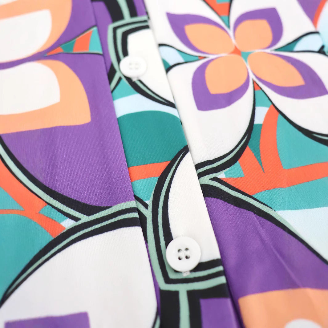 Women Sexy Printed V-neck Lace-up Dress 5