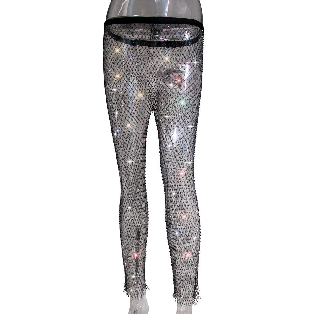 Women Sexy Rhinestone Fishnet Pants 63