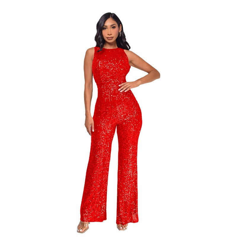 Sleeveless Sequin Round Neck Slim Fit Women's Jumpsuit 23