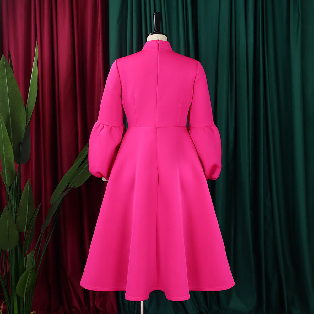 Women's Puff Sleeve Bow Tied High Waist A-Line Party Dress 29