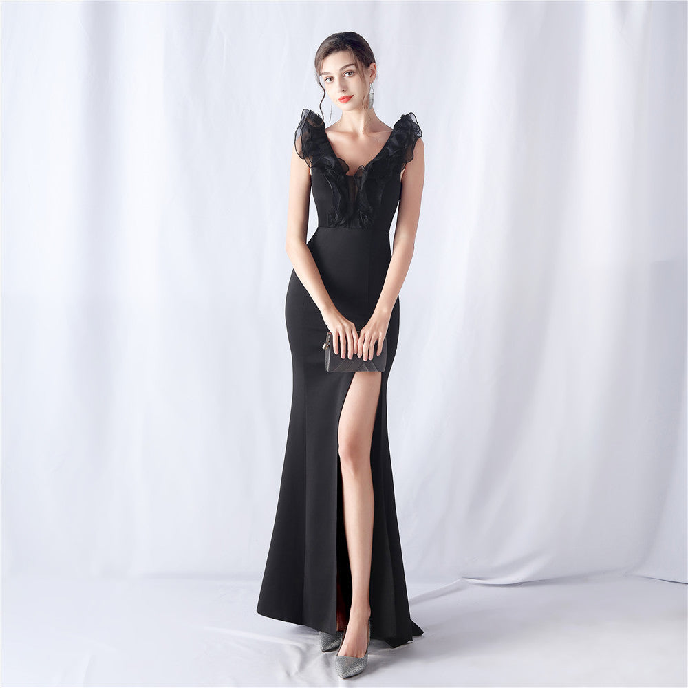 Women Wedding Ruffle Slit Dinner Evening Dress 13
