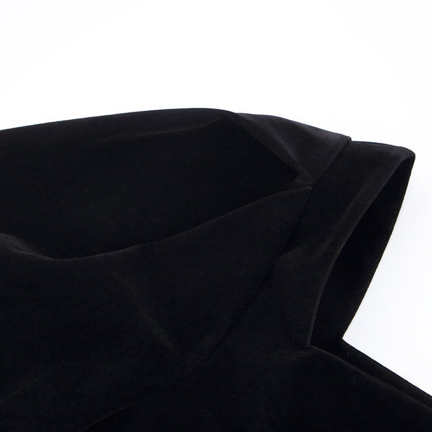 Autumn and winter black velvet dress women's fashion square neck puff sleeves Bodycon dress 11