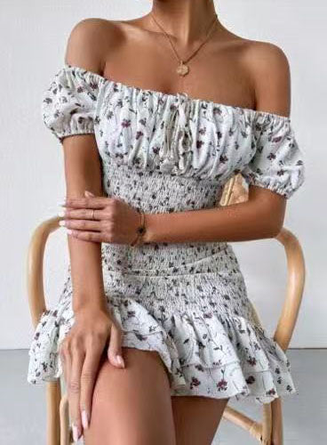 Women Print Lace-up Sexy Bodycon Floral short-sleeved dress