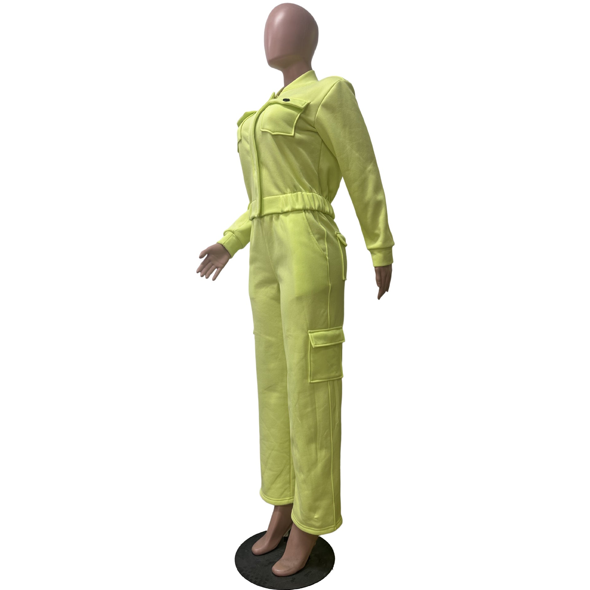 Women Fall/Winter Sports Casual Pocket Top and Pant Two-Piece Set 13