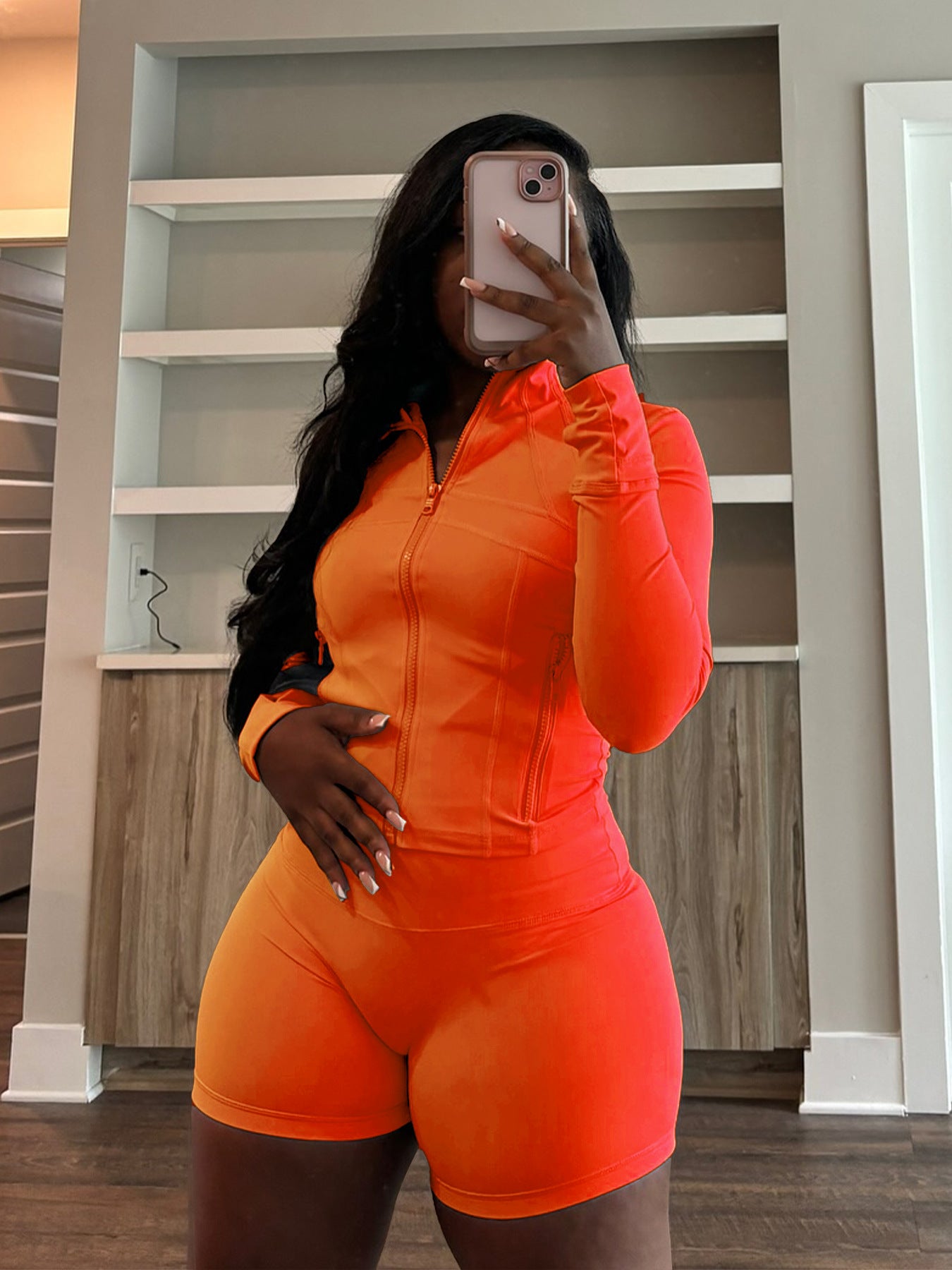 Spring Sports Casual Tight Fitting Long Sleeve Two-Piece Shorts Set 14