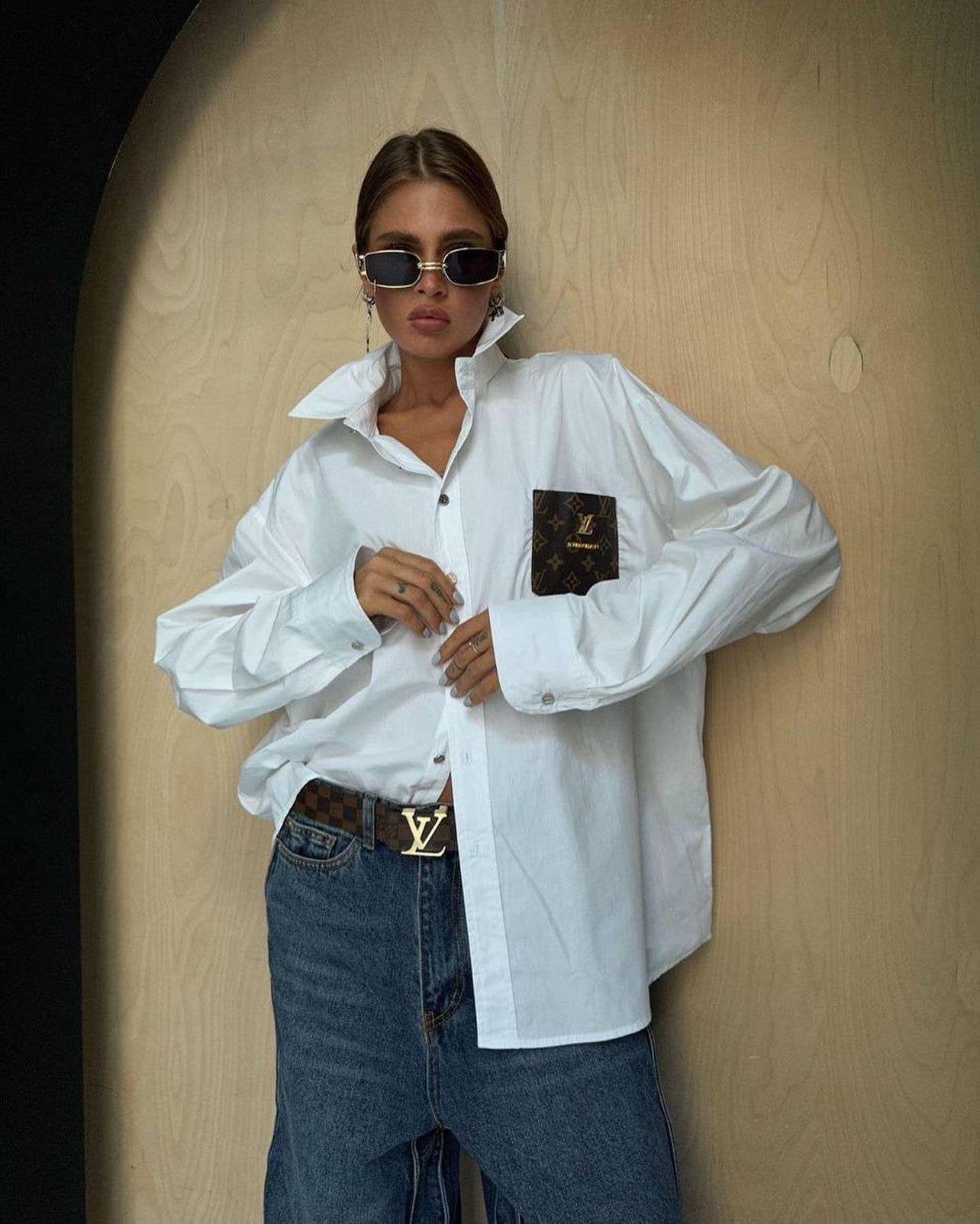 Women summer fashion casual Pu-Leather pocket shirt 9