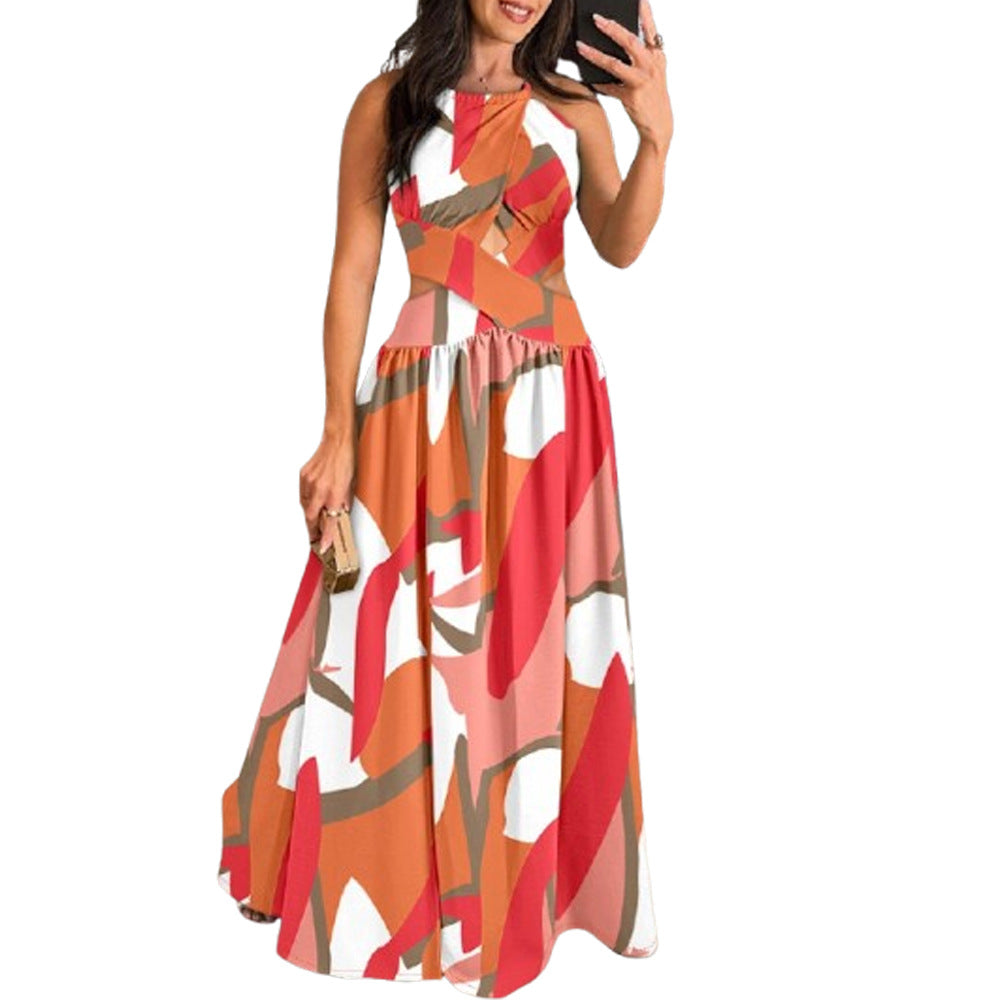 Women's Sleeveless High Waisted Low Back Lace-Up Maxi Dresses 11