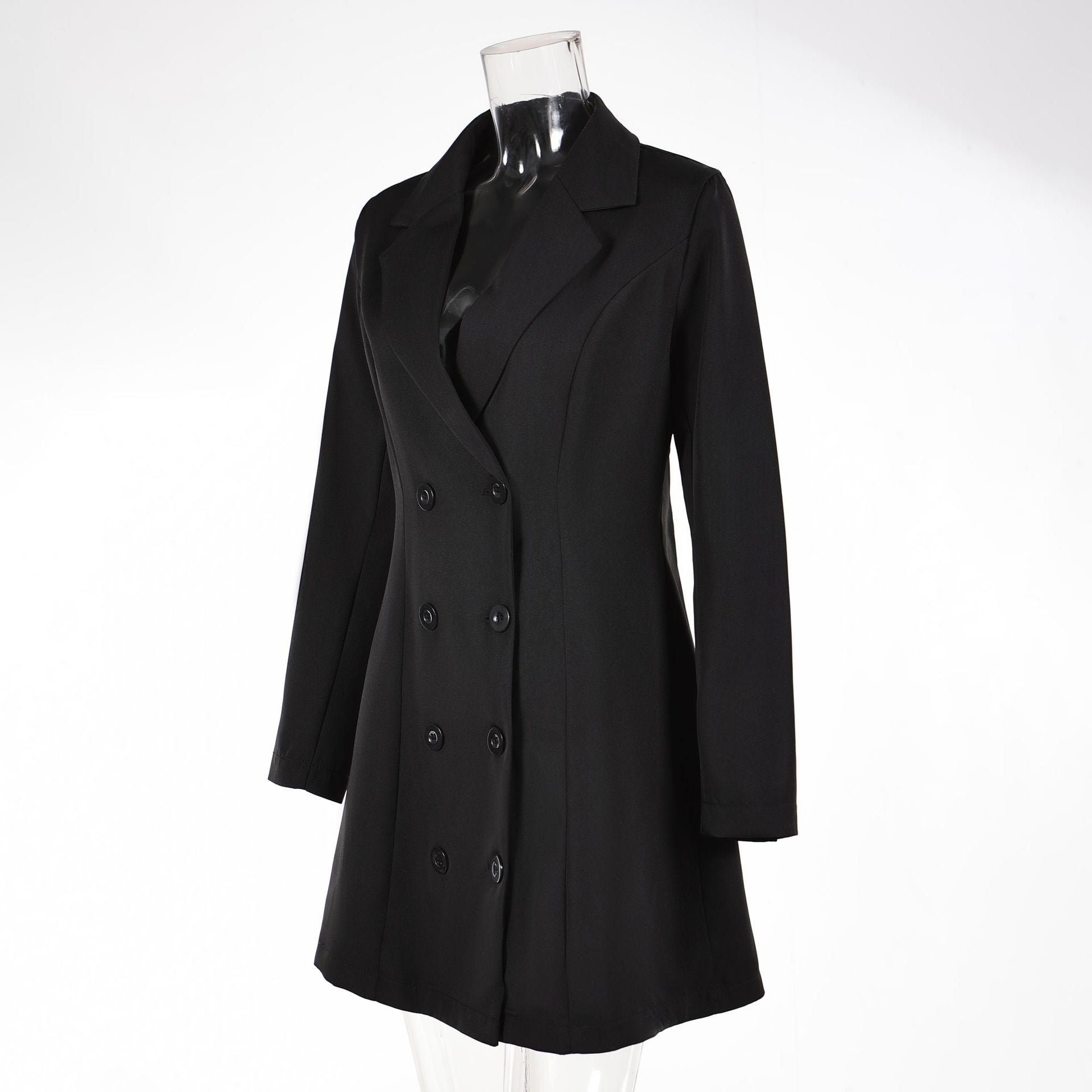 Women Solid Career Long Sleeve Suit Dress 3