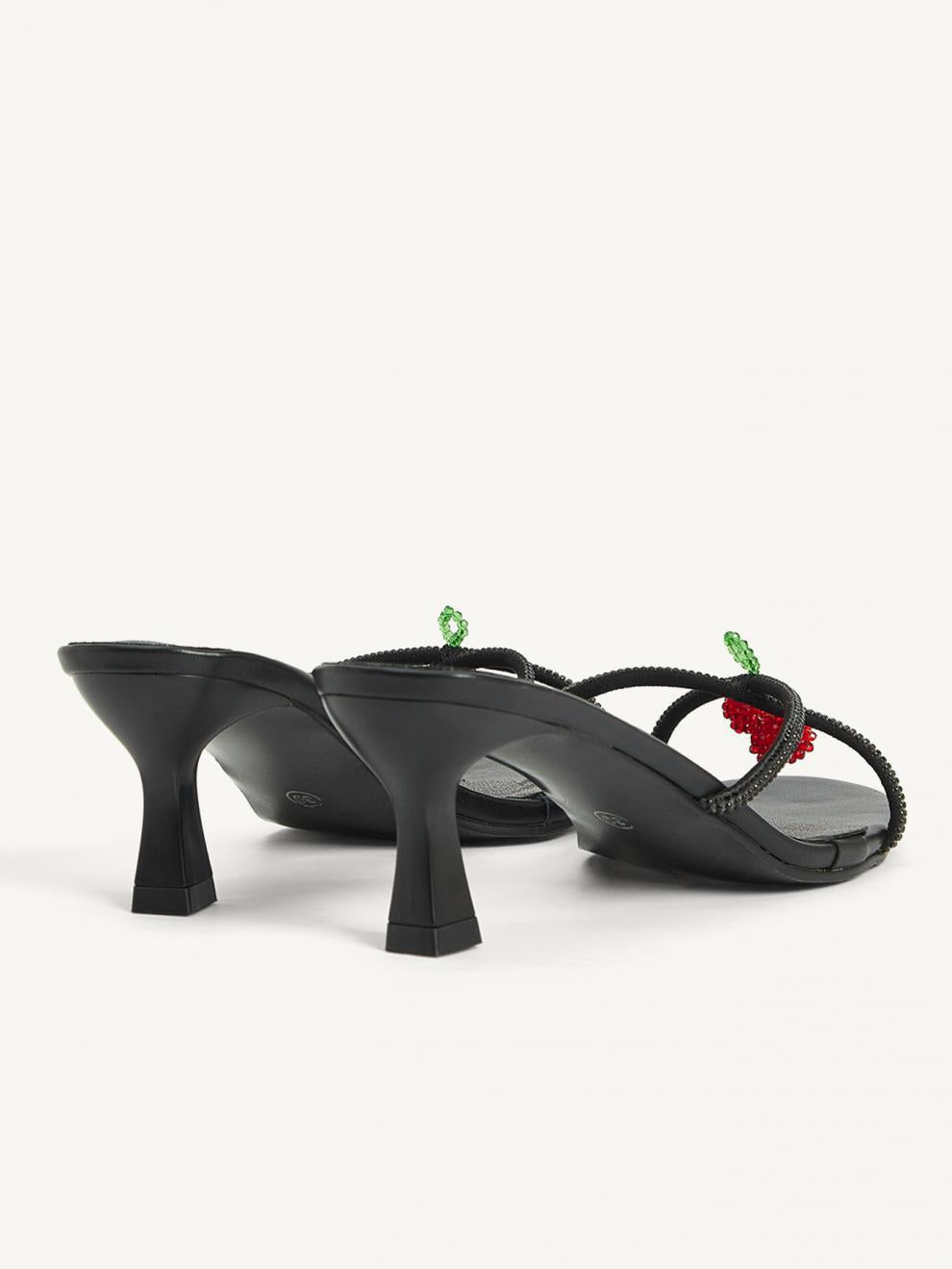 Fashionable Women's Black Shiny Rhinestone Beaded Open Toe High Heel Sandals 7