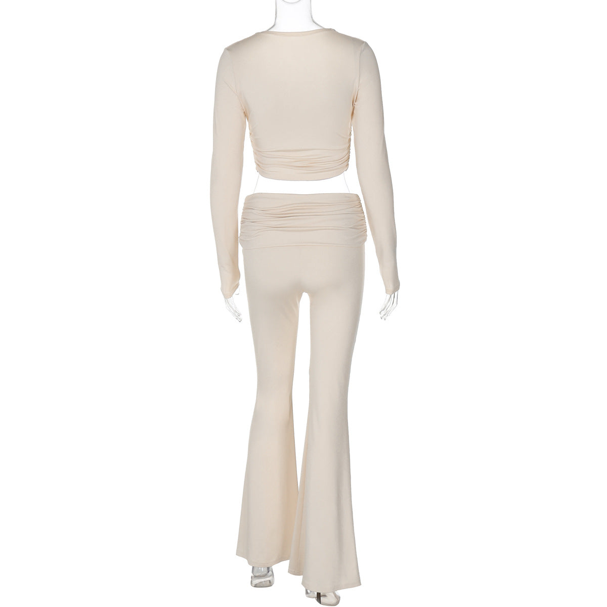 Women's Autumn Winter Solid Color Long Sleeve Tight Fitting Two-Piece Pants Set 9