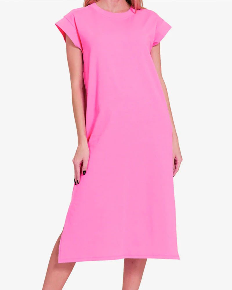 Fashionable Casual Solid Color Slit Dress with Pockets 10