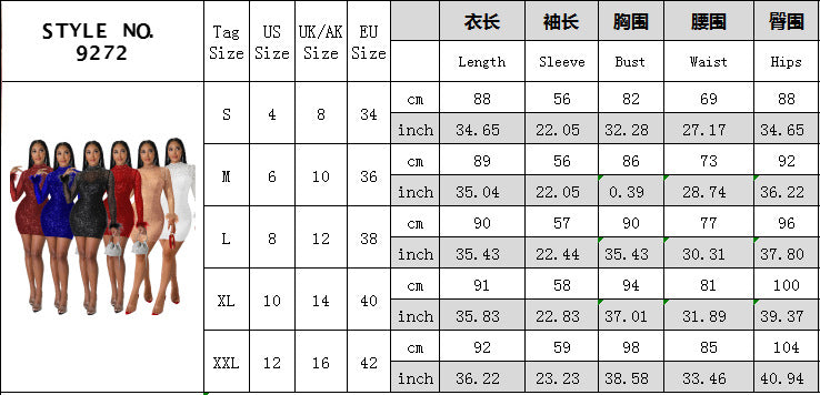 Trendy See-Through Beaded Sequined Long Sleeve Feather Nightclub Party Bodycon Dress 21