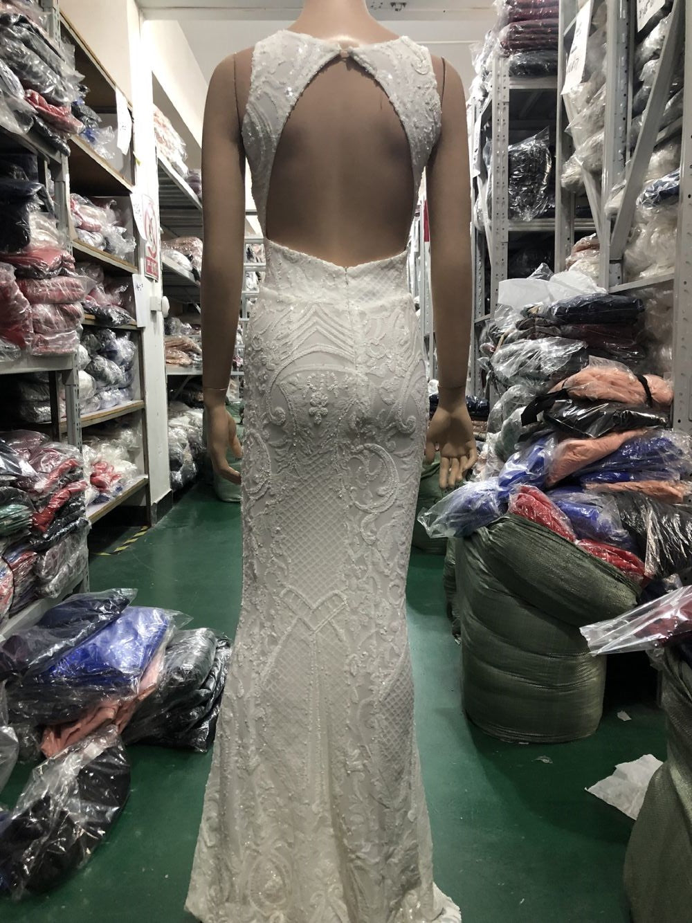 Lace & Sequin Fishtail Wedding Dress Romantic Bridal Evening Gown 24