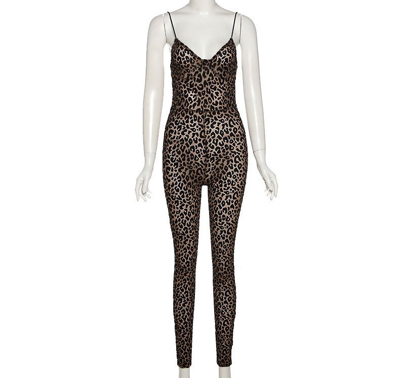Women’s Sexy Leopard Print Straps Low-Cut Slim Jumpsuit 5
