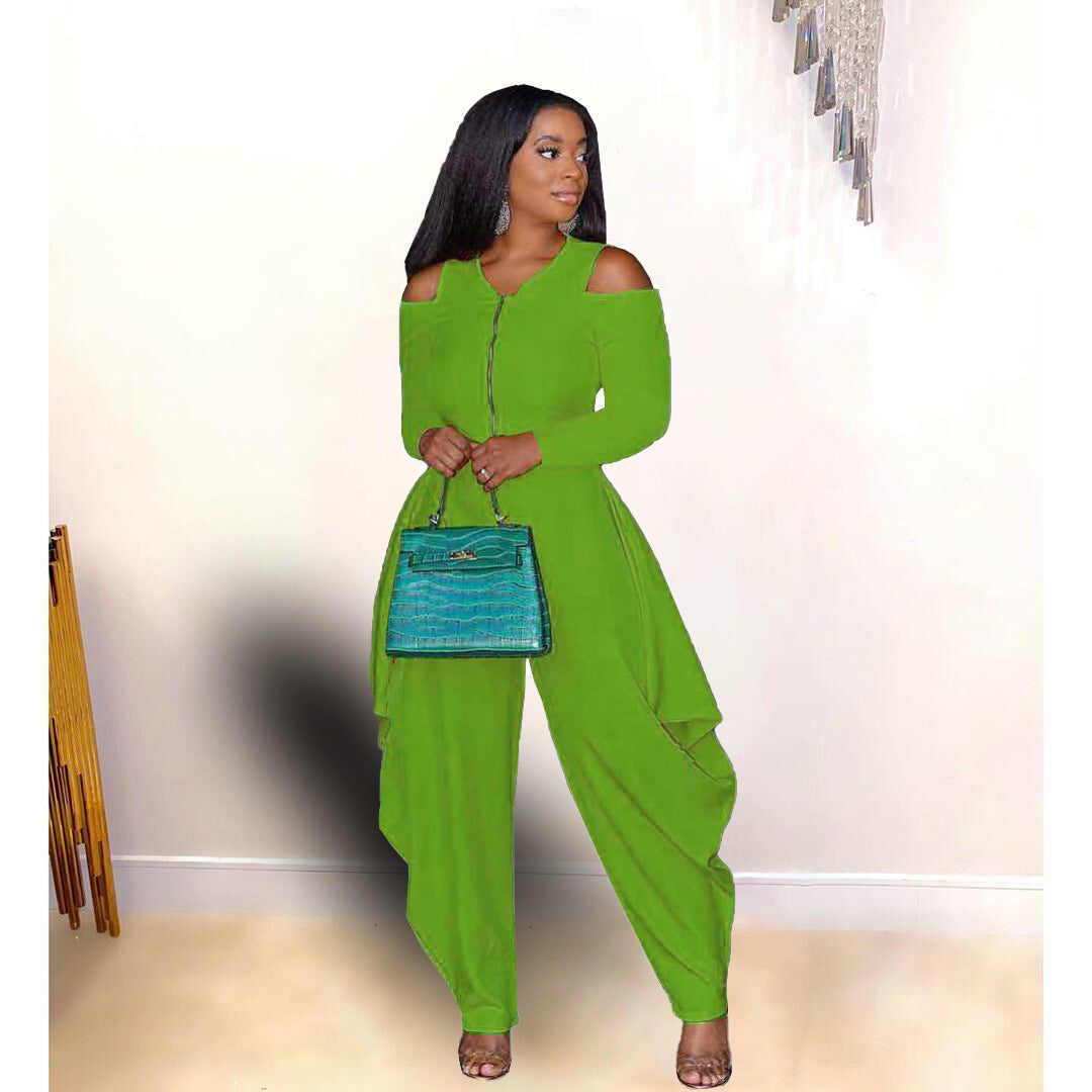 Women's Solid Color Cutout Long Sleeve Fashionable Loose Jumpsuit 10