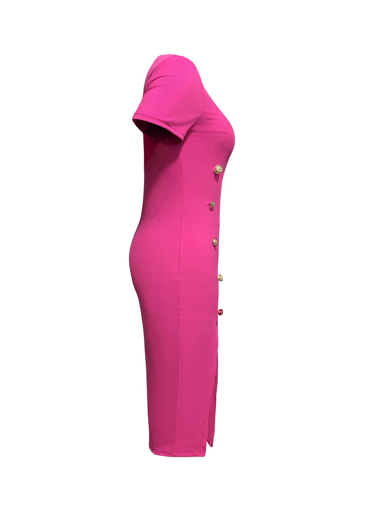 Women solid decorative buckle slit dress 16