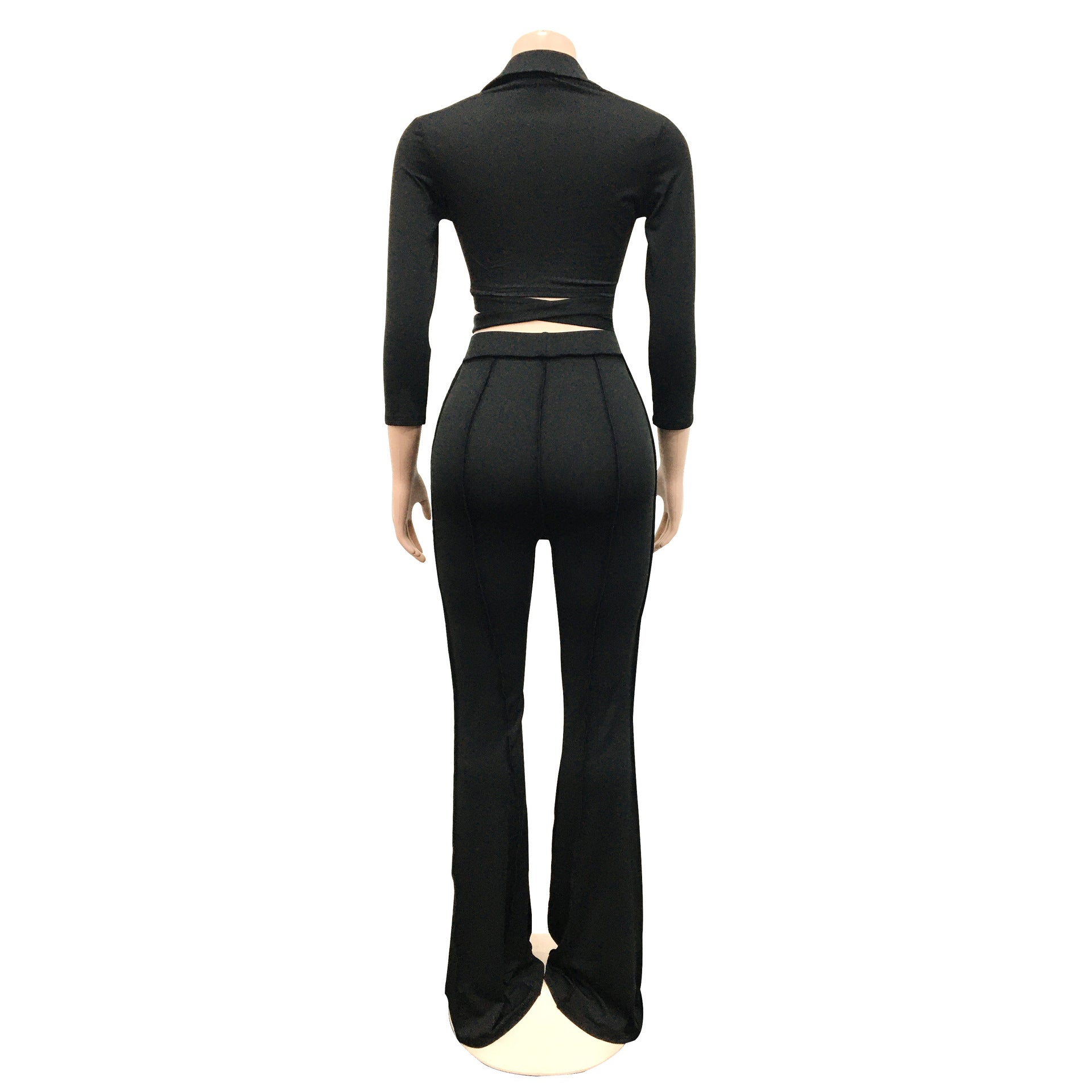 Fashion Women'S Solid Color Half-Sleeve Turndown Collar Shirt Trouserstwo Piece Set 14