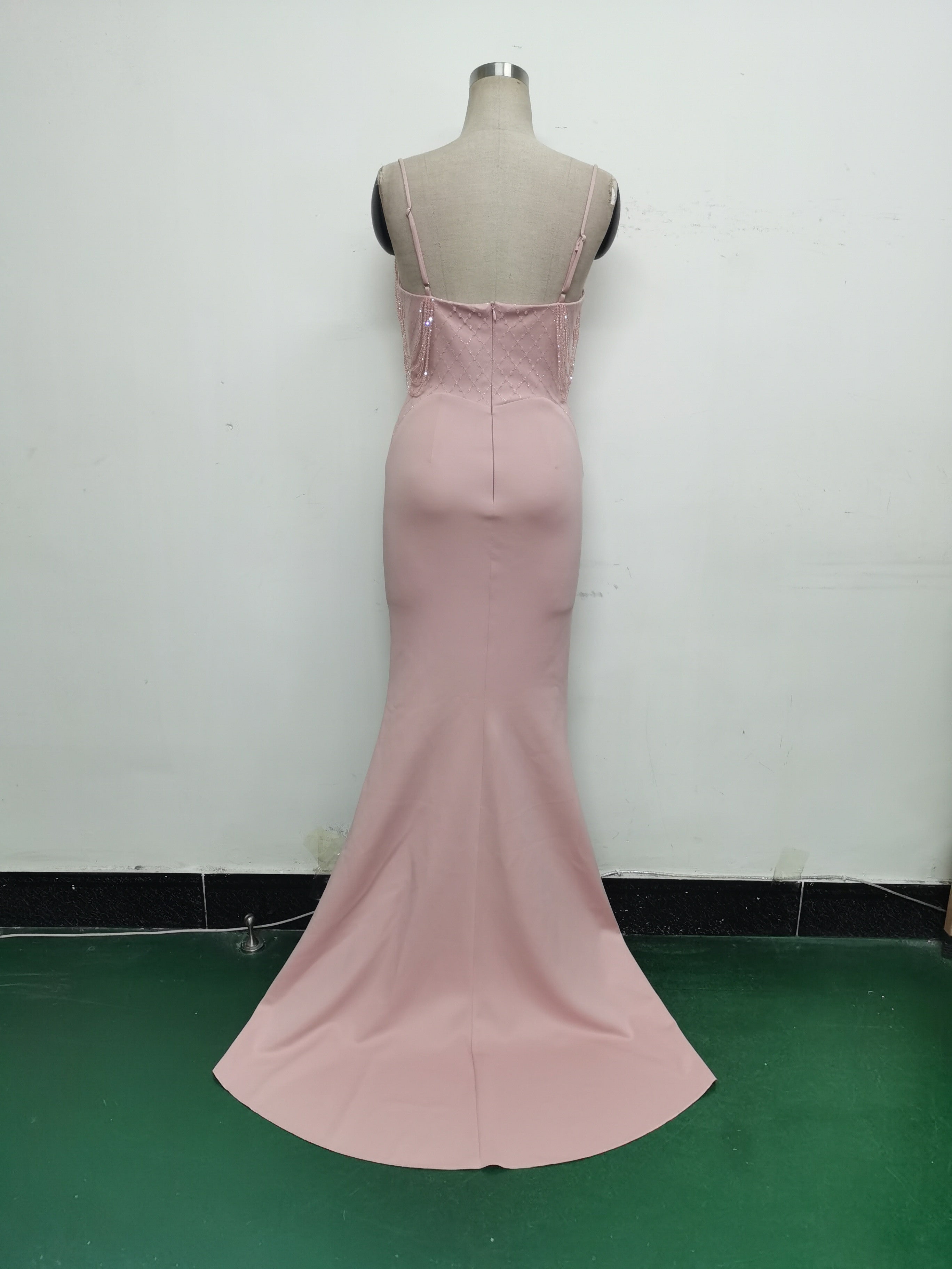 Women Fishbone Lace Sequin Wedding Fishtail Evening Dress 24