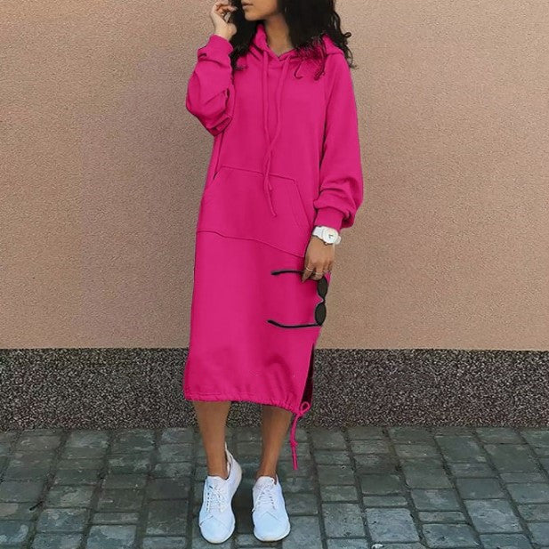 Plus Size Solid Color Long Hoodies Dress 19