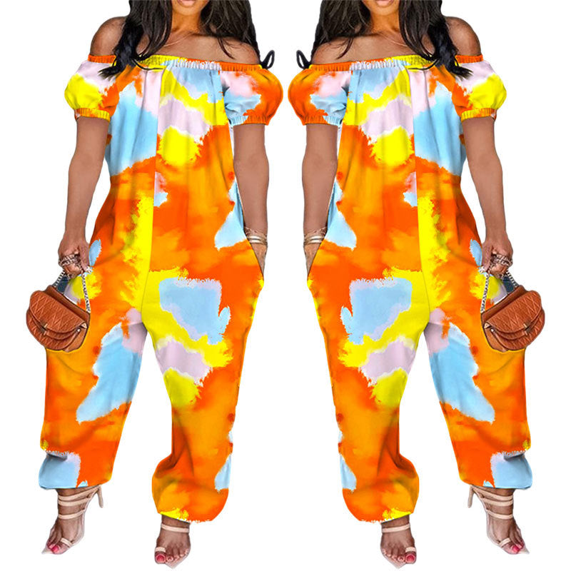 Women's Solid Color Loose Long Length Short Sleeve Jumpsuit Women's Bodysuit 33