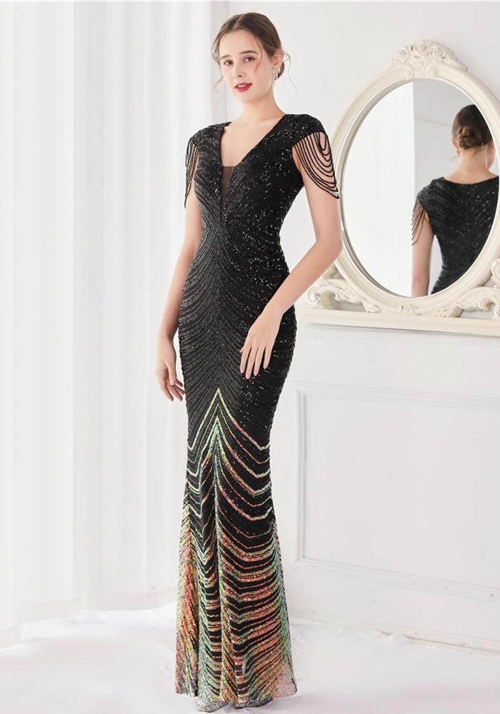 Plus Size Women Sequined Formal Party Maxi Evening Dress